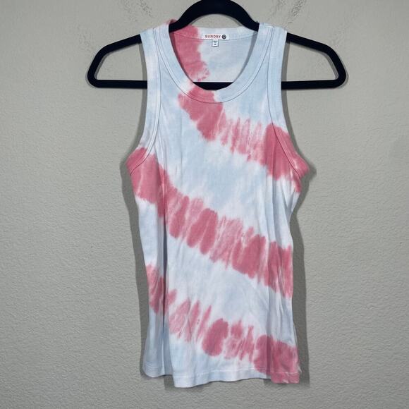 Sundry Medium Rib Tank Top White Red Stripe Tie Dye Cotton Blend Pullover - Picture 1 of 5